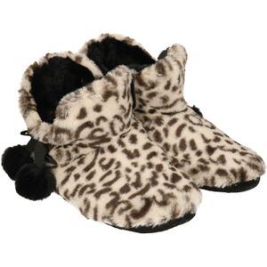 Dames hoge pantoffels/sloffen luipaard print beige
