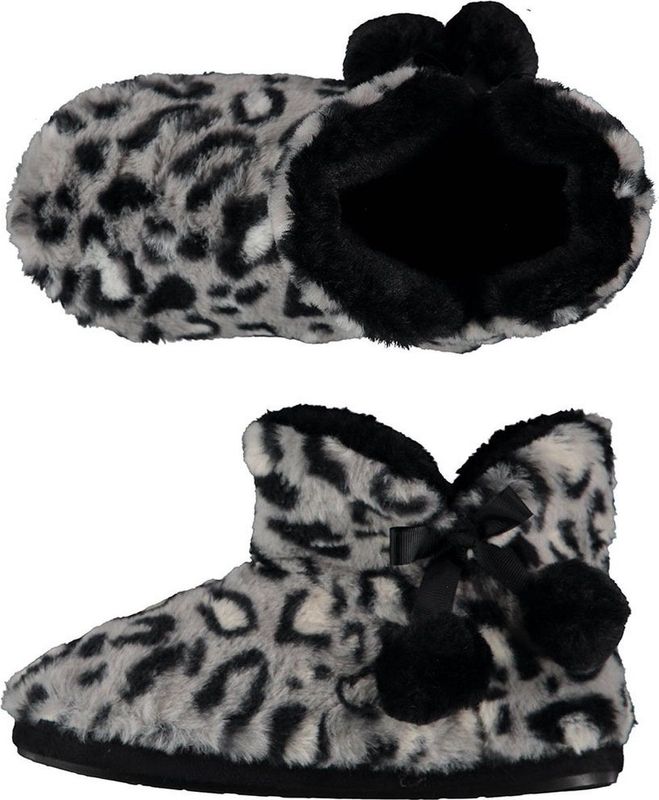 Dames hoge pantoffels/sloffen luipaard print grijs maat 39-40