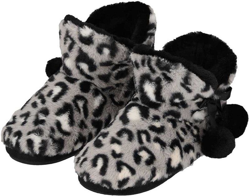 Apollo - Hoge Sloffen - Luipaard Print - Licht Grijs - Polyester