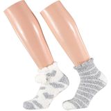 Dames bedsokken/huissokken 2-pack wit/grijs one size - Slaapsokken - Slofsokken