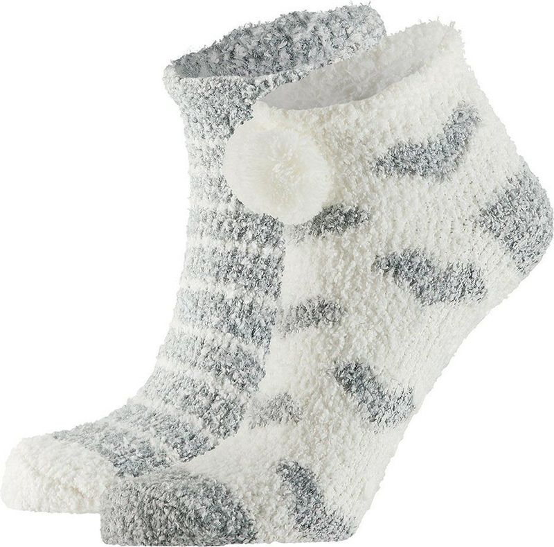 Dames bedsokken/huissokken 2-pack wit/grijs one size - Slaapsokken - Slofsokken