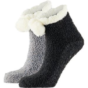 Dames bedsokken/huissokken 2-pack antraciet/zwart one size - Slaapsokken - Slofsokken