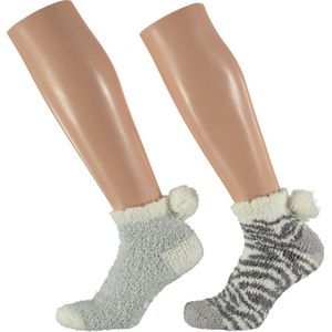 Dames bedsokken/huissokken anti-slip 2-pack grijs/antraciet one size