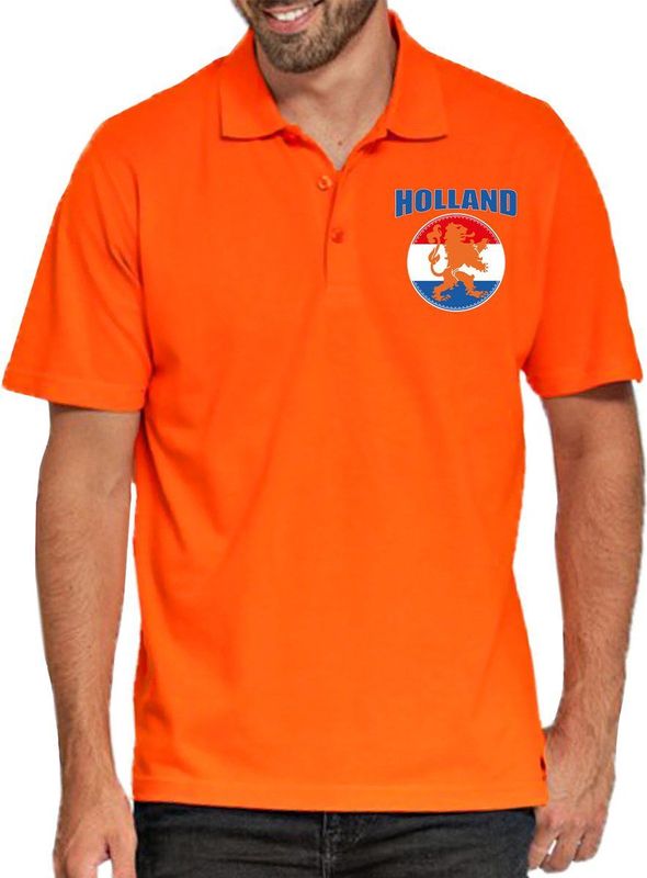 Poloshirt Oranje Katoen Holland Leeuw en Vlagcirkel (fun t