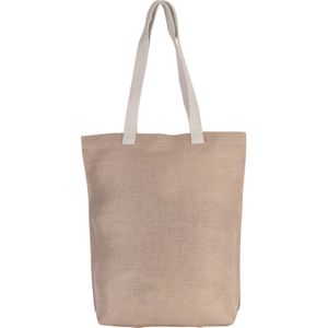 Jute canvas katoenen schoudertasje in het natural beige 38 x 42 cm met lange ecru hengsels - Boodschappentassen - Goodie bags