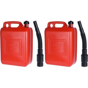 Jerrycan - 2x - rood - 10 liter - 26 x 14 x 37 cm - met schenktuit - voor brandstof - benzine / diesel