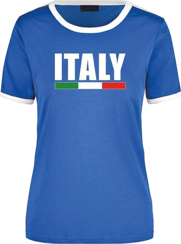 Bellatio - Italy Supporter - T-shirt - Blauw/Wit - Katoen