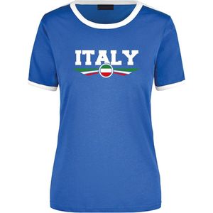 Italy - Ringer T-shirt - Blauw/Wit - 100% Katoen - Logo met Vlag Italië