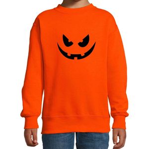 Pompoen gezicht halloween verkleed sweater oranje - kinderen - horror trui / kleding / kostuum 152/164