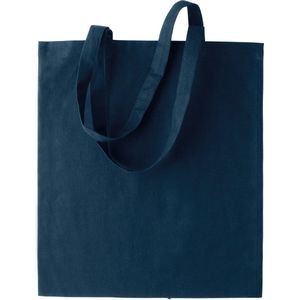 2x stuks basic katoenen schoudertasje in het donkerblauw 38 x 42 cm met lange hengsels - Boodschappentassen - Goodie bags