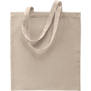 10x stuks basic katoenen schoudertasje in het zand/beige 38 x 42 cm met lange hengsels - Boodschappentassen - Goodie bags