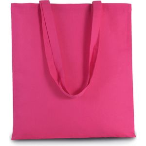 2x stuks basic katoenen schoudertasje in het fuchsia roze 38 x 42 cm met lange hengsels - Boodschappentassen - Goodie bags