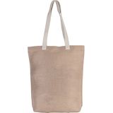 2x stuks jute canvas katoenen schoudertasje in het natural beige 38 x 42 cm met lange ecru hengsels - Boodschappentassen - Goodie bags