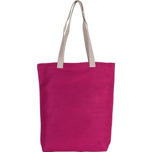 2x stuks jute canvas katoenen schoudertasje in het fuchsia roze 38 x 42 cm met lange ecru hengsels - Boodschappentassen - Goodie bags