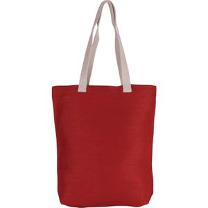 2x stuks jute canvas katoenen schoudertasje in het rood 38 x 42 cm met lange ecru hengsels - Boodschappentassen - Goodie bags