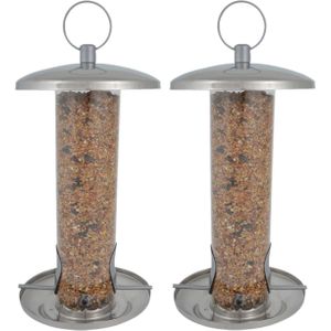 2x stuks vogel voedersilo RVS 27 cm - Vogelvoederhuisje - Vogelvoer - Vogel voederstation