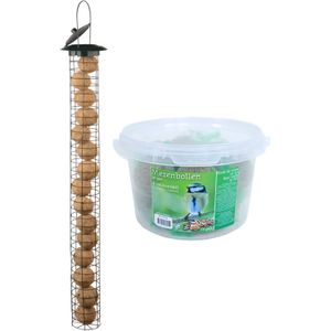 Grote vogel voedersilo metaal 83 cm inclusief 14 vetbollen - Vogelvoer - Vogel voederstation - Vogelvoederhuisje