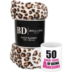 Cadeau Verjaardag 50 Jaar/ Sarah Vrouw - Fleece Plaid/Deken Luipaard Print met 50 Great Years Awesome Mok