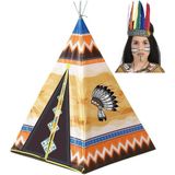 Speelgoed indianen wigwam tipi tent 130 cm - Inclusief indianentooi met veren