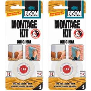 2x Rollen Bison Montagekit Tape Transparant 19 Mm X 1,5 M - Dubbelzijdige Tape - Klustape