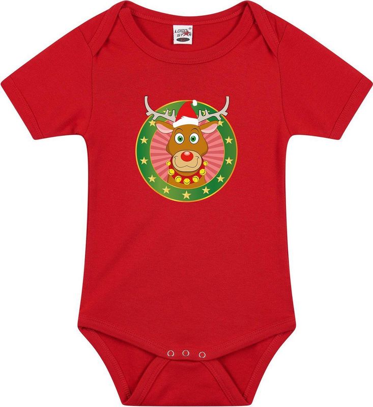 Bellatio Decorations - Rompertje - Rood - Kerst met Rendier Print - Unisex