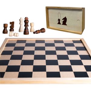 Houten schaakbord/dambord 40 x 40 cm met 32x stuks schaakstukken in opbergkistje - Schaken en dammen