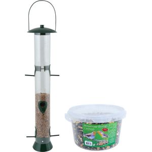 Grote Vogel Voedersilo Kunststof 56 cm Inclusief 4-seizoenen Energy Vogelvoer - Vogel Voederstation