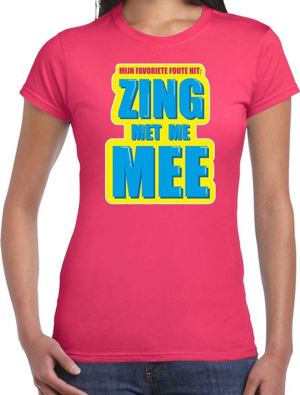 Zing met me mee foute party shirt roze dames