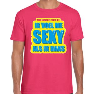 Foute party Ik voel me sexy als ik dans verkleed/ carnaval t-shirt roze heren - Foute hits - Foute party outfit/ kleding S