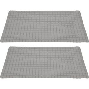 2x stuks anti-slip badmatten lichtgrijs 69 x 39 cm rechthoekig - Badkuip mat - Grip mat voor in douche of bad