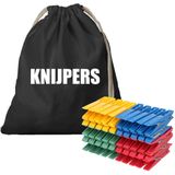 Canvas knijperzak/ opbergzakje knijpers zwart met koord 25 x 30 cm en 100 plastic wasknijpers - Knijperzak met knijpers