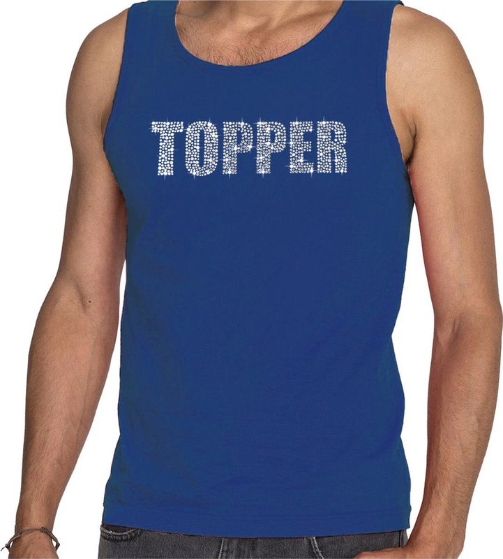 Bellatio Decorations - Topper - Tanktop - Blauw - Met Rhinestones