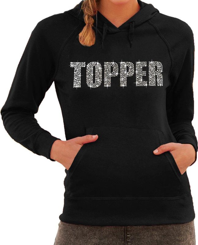 Topper - Glitter Hoodie - Zwart - Kleding met Steentjes