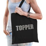 Glitter Topper katoenen tas zwart met steentjes/ rhinestones voor dames en heren - bedankt cadeau / verjaardag tassen - kado /  tasje / shopper