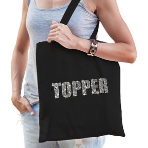 Glitter Topper katoenen tas zwart met steentjes/ rhinestones voor dames en heren - bedankt cadeau / verjaardag tassen - kado /  tasje / shopper