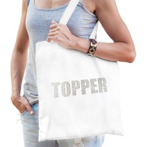 Glitter Topper katoenen tas wit met steentjes/ rhinestones voor dames en heren - bedankt cadeau / verjaardag tassen - kado /  tasje / shopper