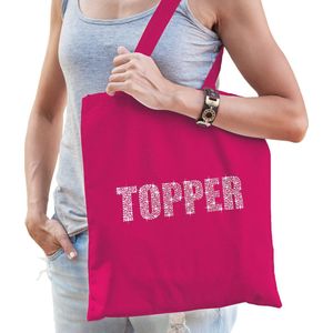 Glitter Topper cadeau katoenen tas roze rhinestones steentjes voor dames en heren - Glitter tassen - Feest Boodschappentassen