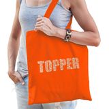 Glitter Topper katoenen tas oranje met steentjes/ rhinestones voor dames en heren - bedankt cadeau / verjaardag tassen - kado /  tasje / shopper