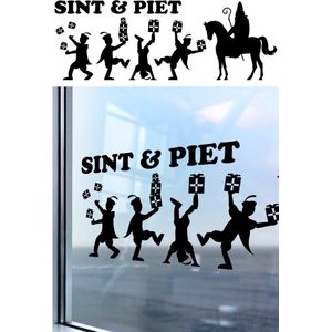 Sint en Piet zelfklevende raamsticker zwart 90 x 32 cm - Sinterklaas feestversiering/raamdecoratie