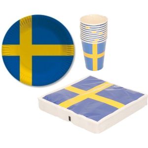 Tafel dekken versiering set vlag Zweden thema voor 20x personen - Bekertjes - Bordjes - Servetten