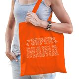 Glitter Super Mama katoenen tas oranje met steentjes/ rhinestones voor dames - Moederdag cadeau / verjaardag tassen - kado /  tasje / shopper