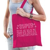 Glitter Super Mama katoenen tas roze met steentjes/ rhinestones voor dames - Moederdag cadeau / verjaardag tassen - kado /  tasje / shopper