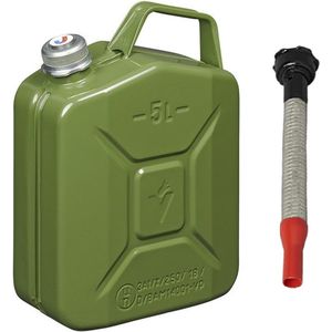 Metalen jerrycan legergroen voor brandstof met magnetische dop 5 liter incl. grijze schenktuit