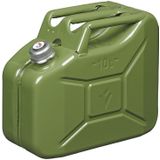 Metalen jerrycan legergroen voor brandstof met magnetische dop 10 liter incl. grijze schenktuit 24 cm