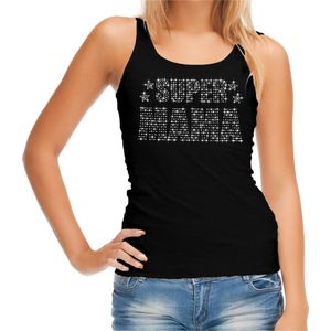 Bellatio Decorations - Super Mama - Tanktop - Zwart - Met Rhinestones