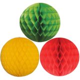Kerstversiering set van 6x papieren kerstballen 10 cm groen goudgeel en rood - Kerst decoratie bollen/ballen