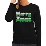 Merry xmas foute Kerstsweater / Kersttrui zwart voor dames