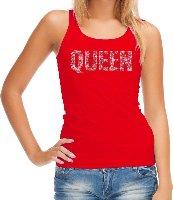 Glitter Queen - Tanktop - Rood - Met Rhinestones - Dames