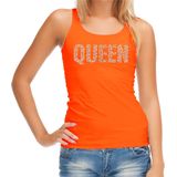 Bellatio Decorations - Glitter Queen - Tanktop - Oranje - Met Rhinestones