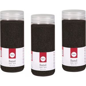Hobby Fijn decoratie zand korrels - 3x pakjes - zwart - 475 ml - zandkorrels - knutselmateriaal